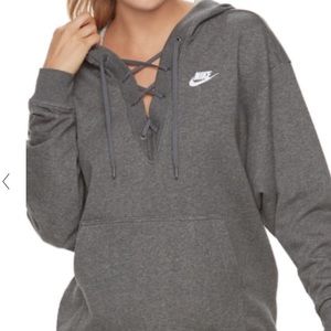 Nike Oversized Grey Hoodie with Lace up detail